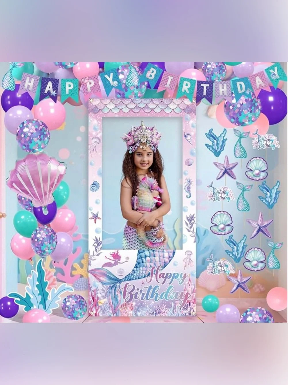 Mermaid Birthday Decorations for Women,Happy Birthday Banner Balloons